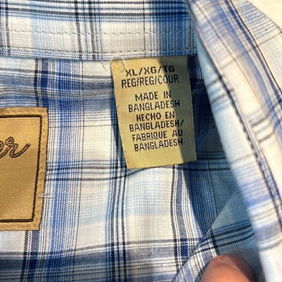 Wrangler Retro Snap Button Front Shirt Mens Sz XL Western White Blue Plaid - Picture 3 of 8